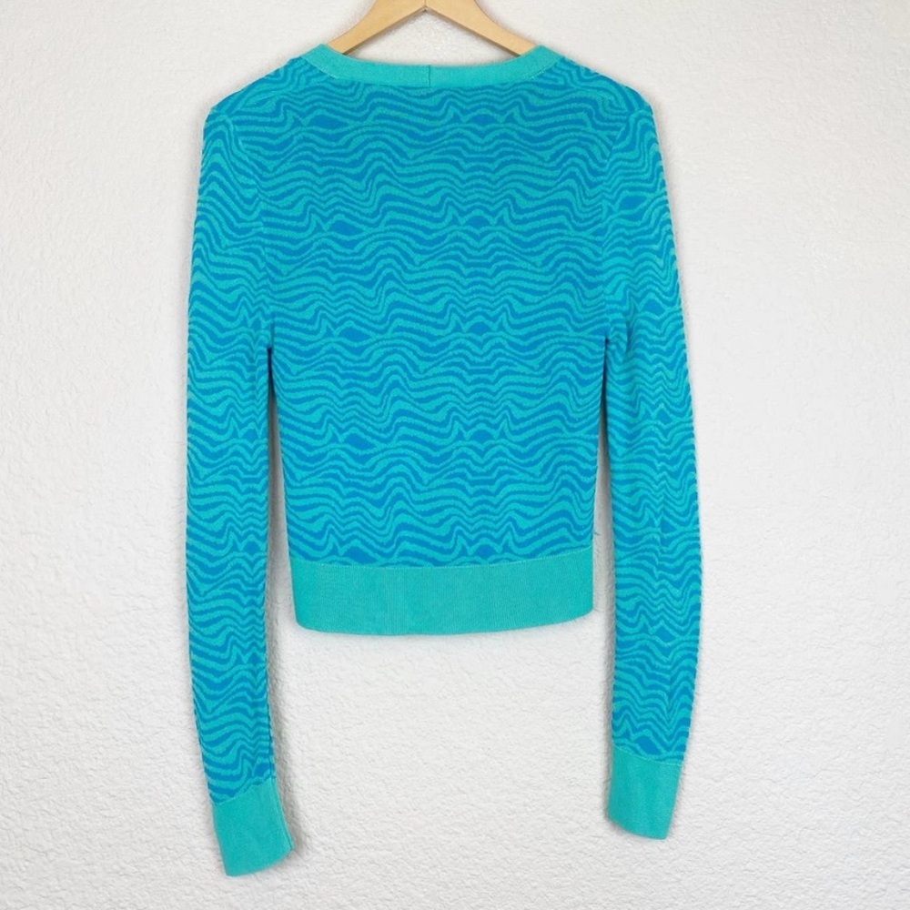 New Zara Blue Turquoise Waves Jacquard Zebra Print Knit Cropped Cardigan - Picture 9 of 13